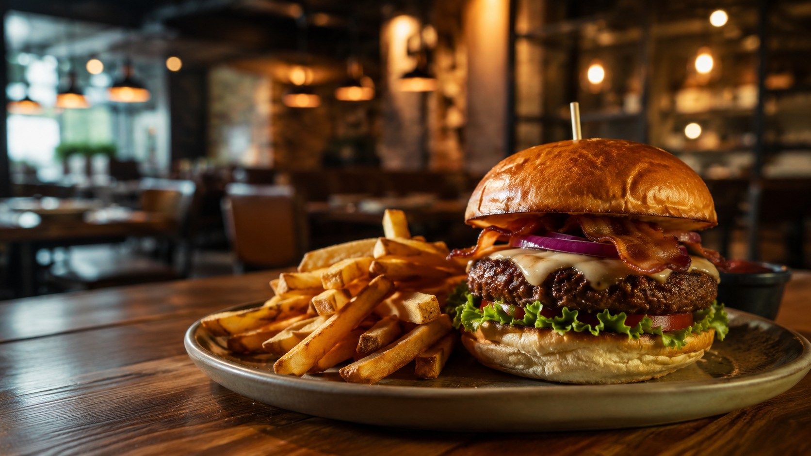 Keystone brewery burger with fries